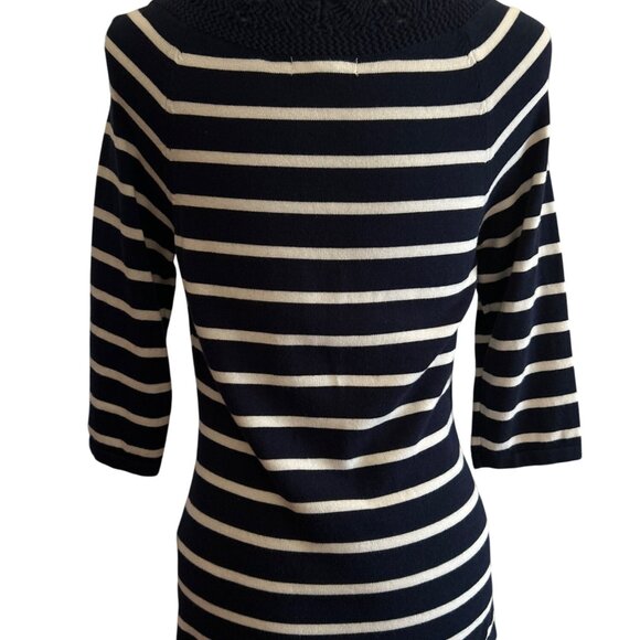 Chaps Striped Navy & White 3/4 Sleeve Knit Top Size M Cotton/Modal Blend - Picture 3 of 7